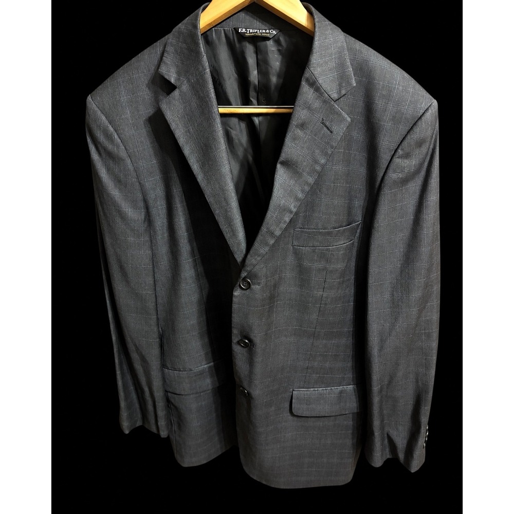 F.R. Triplet & Co. 46R Wool Cashmere‎ Black Gray Blazer Sports Coat Jacket